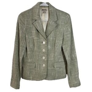Michael Kors Womens Linen Blend Blazer Jacket Size 8 Light Green Textured Summer